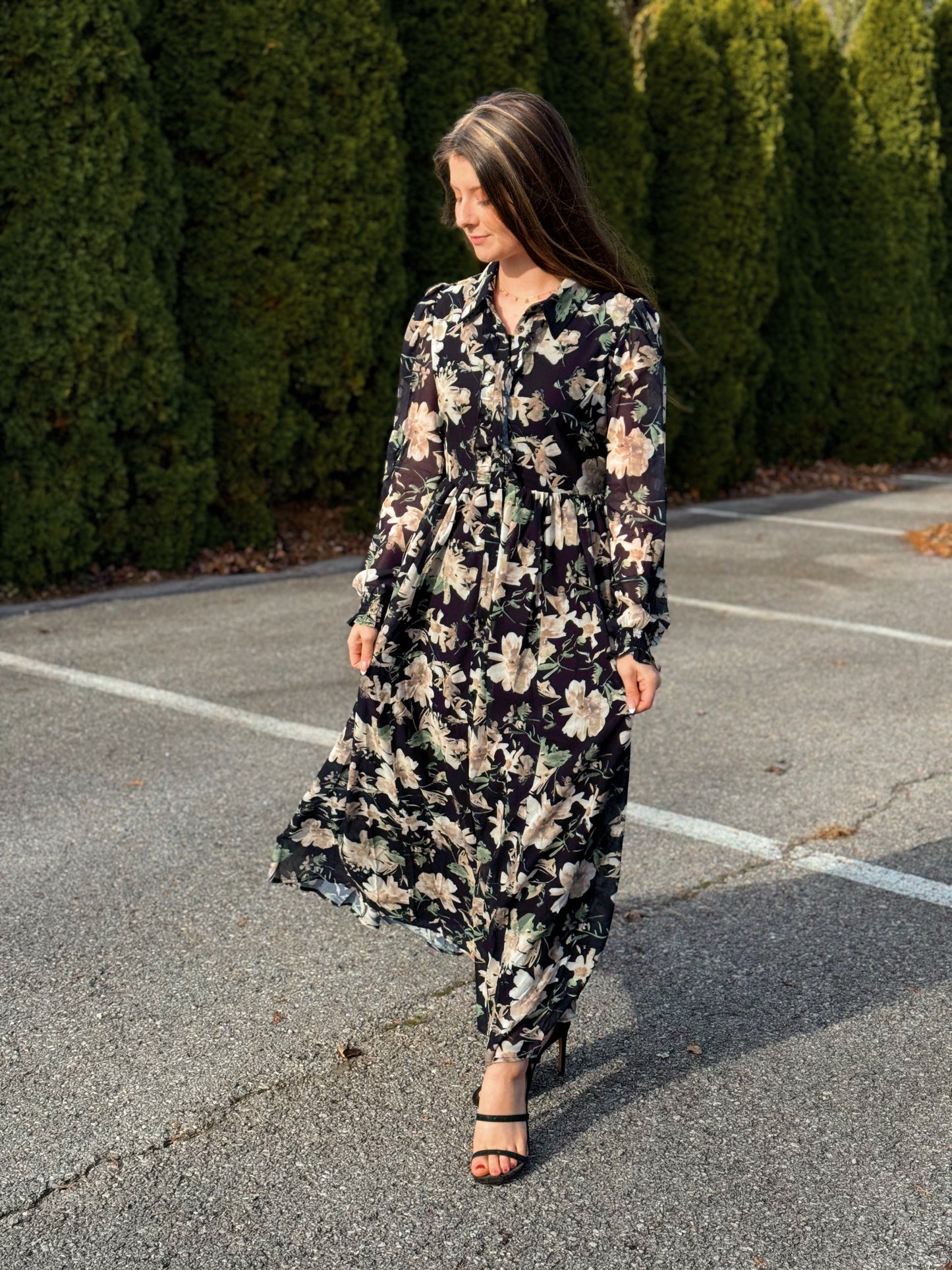 Carefree, Floral Chiffon Maxi Dress