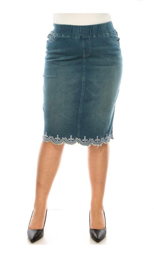 Denim Skirt - Embroidered *Extended Plus*